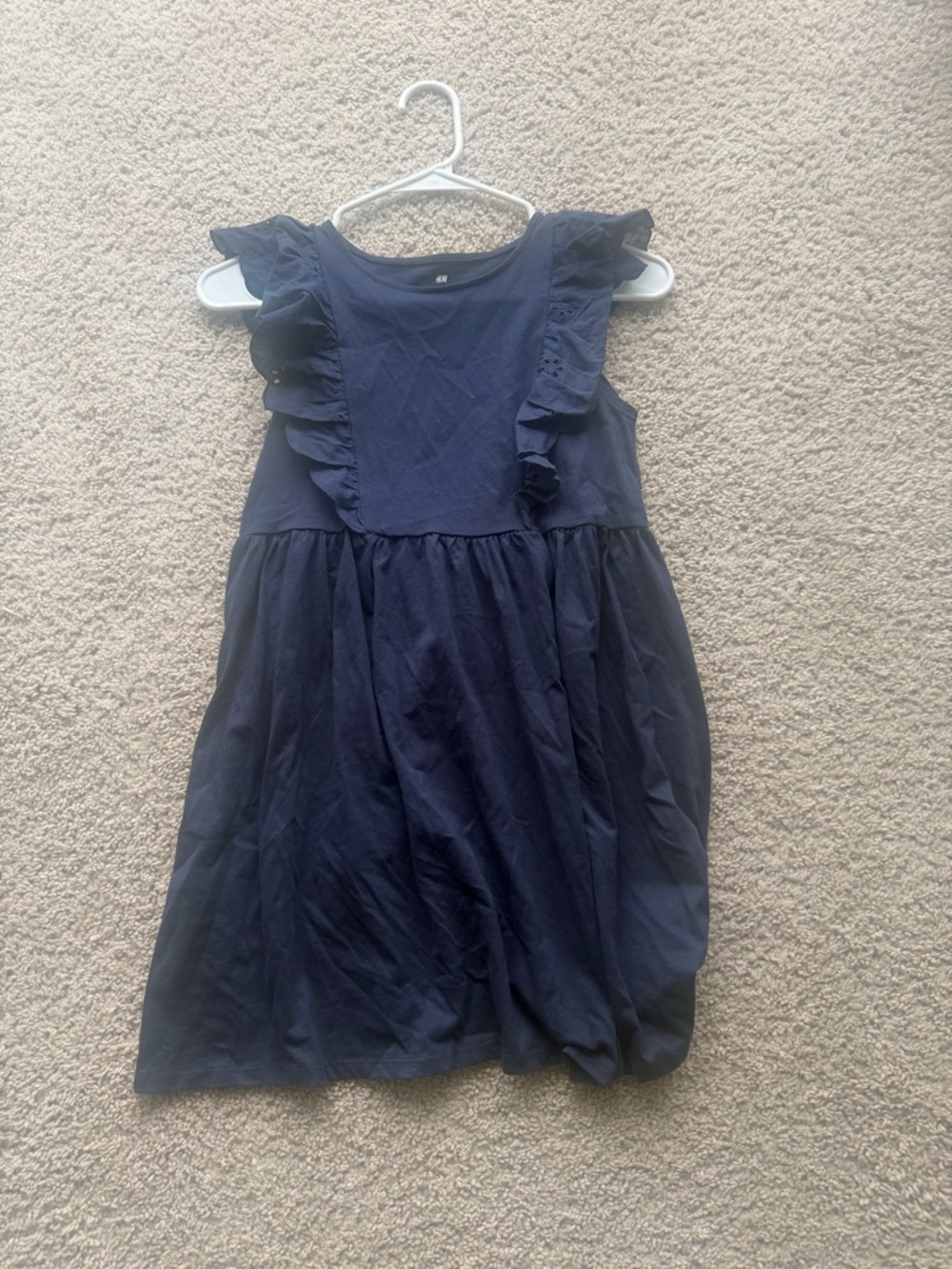 Girls Navy Ruffle Sleeve Dress
